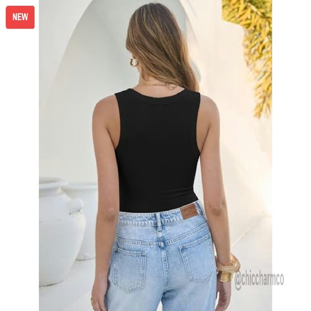 Ribbed Henley Tank Top Slim Fit Sleeveless Cami Button Up Workout Casual - Picture 7 of 8